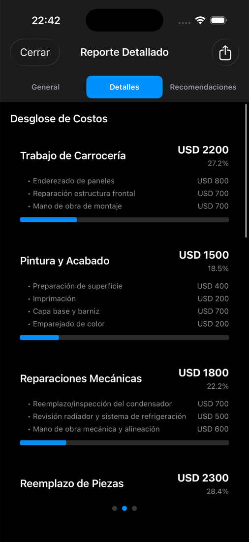 Desglose de las reparaciones